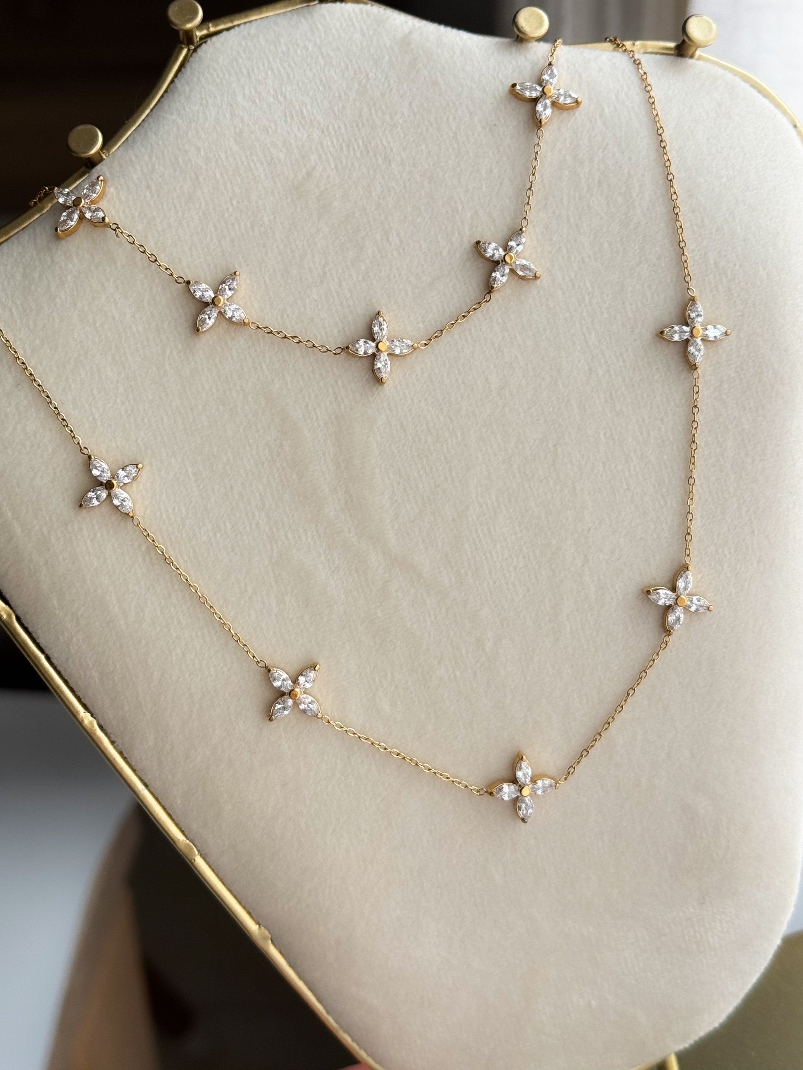 Duo fleur perlée -Acier inoxydable -