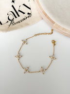 Gourmette fleur perlée -En acier inoxydable -