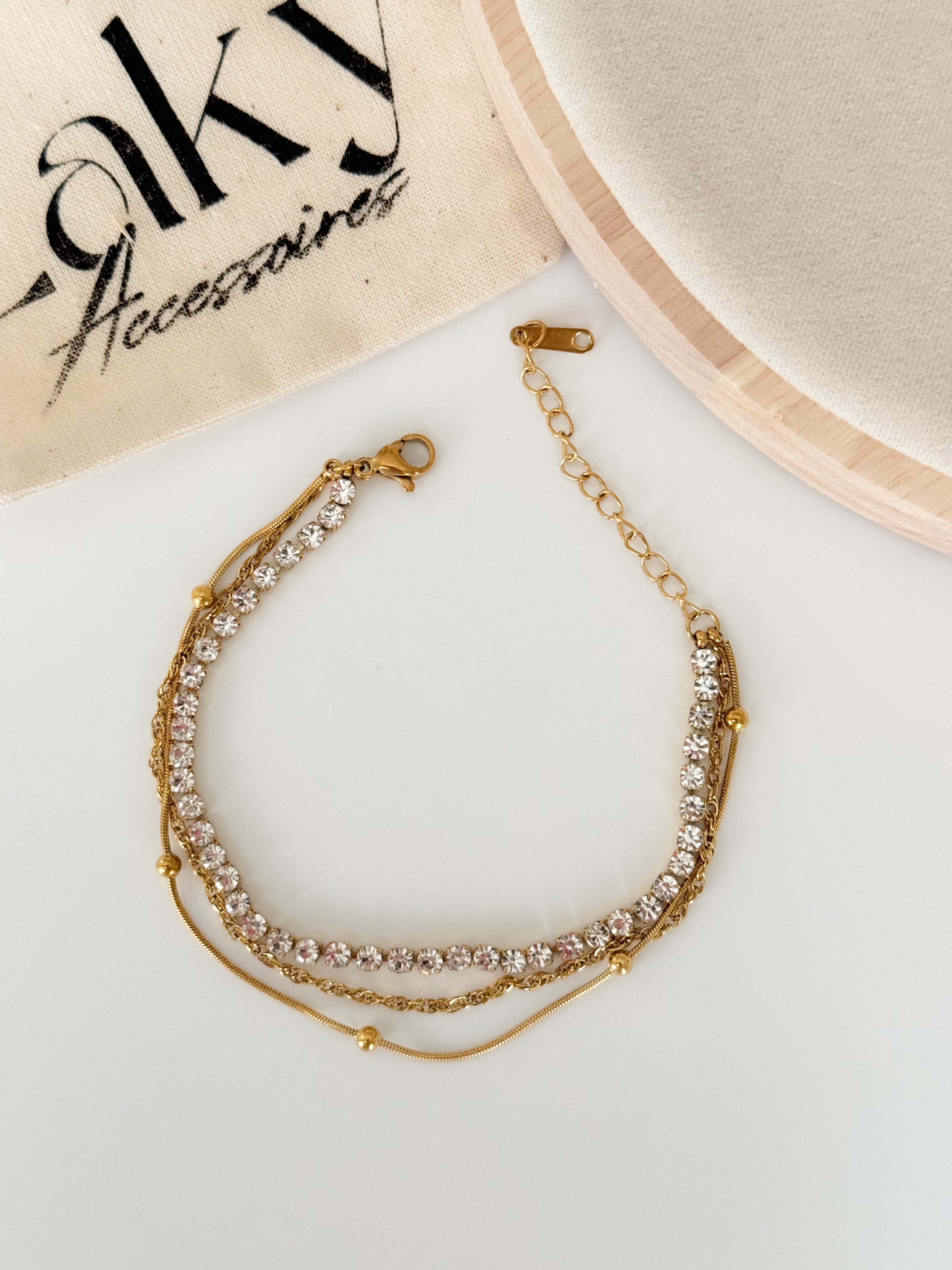 Gourmette strass triple -En acier inoxydable-