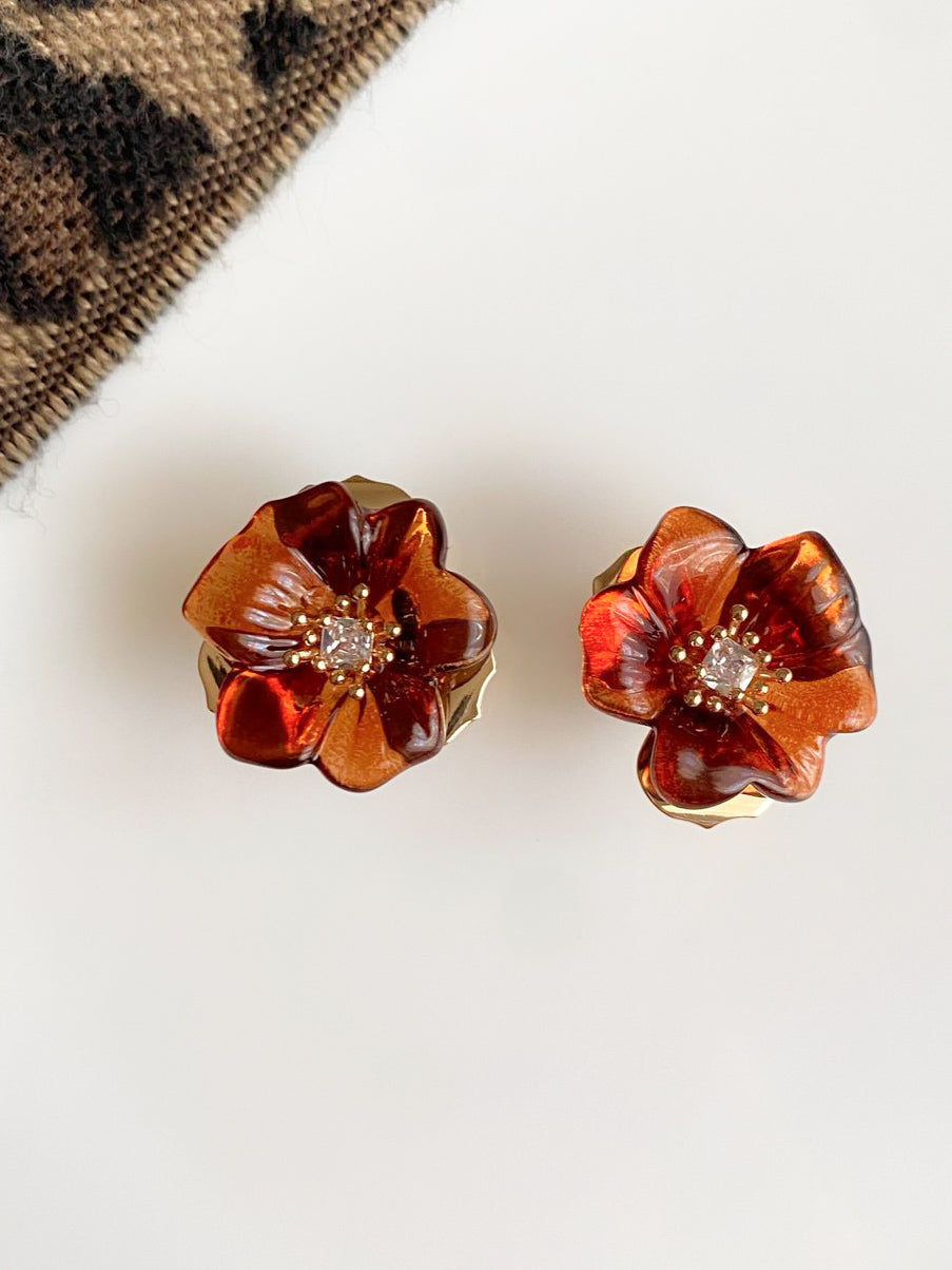 Boucles d’oreilles vintage 5 – Résine marron & plaqué or