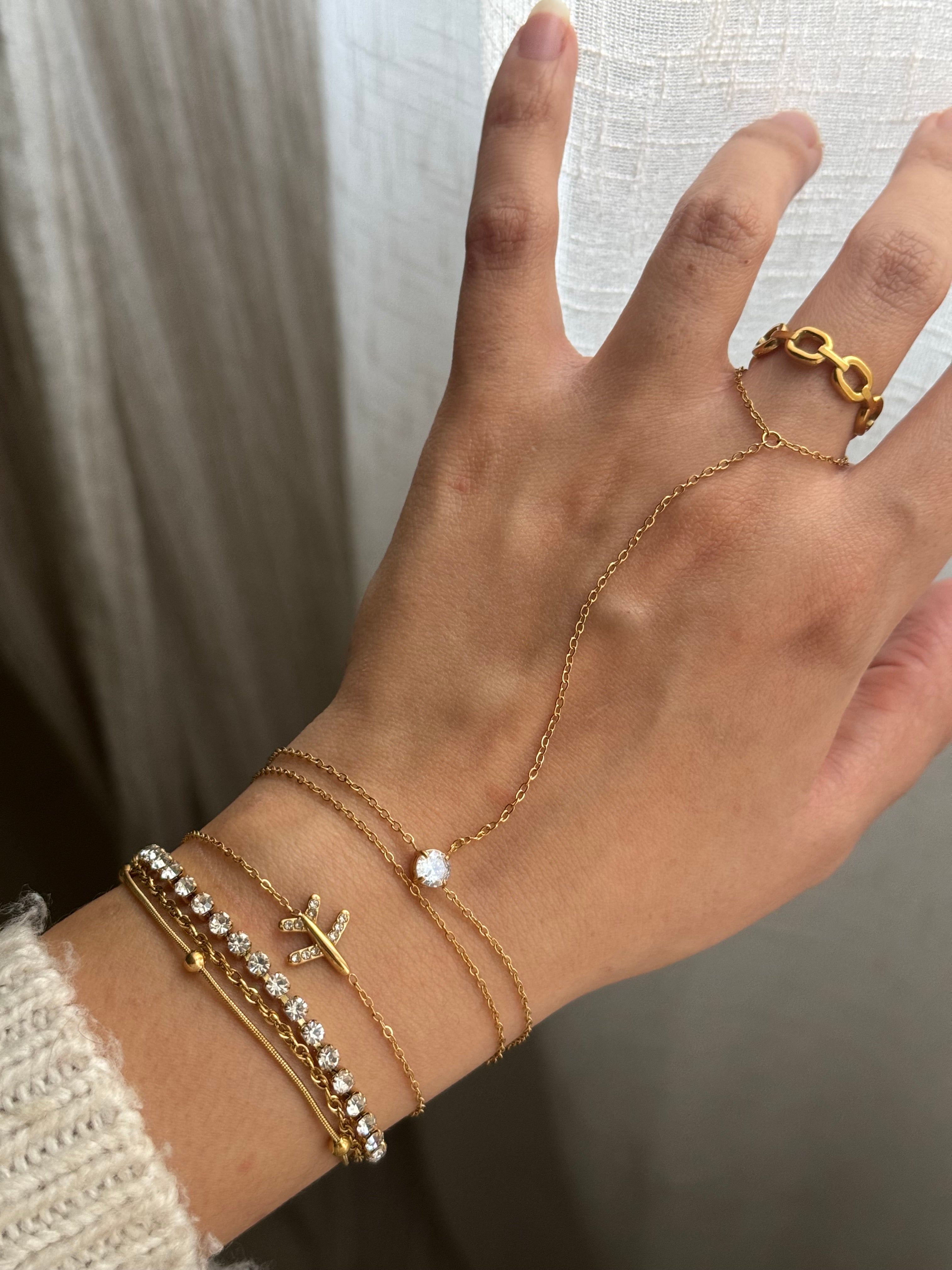 Gourmette strass triple -En acier inoxydable-